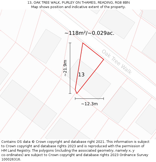 13, OAK TREE WALK, PURLEY ON THAMES, READING, RG8 8BN: Plot and title map