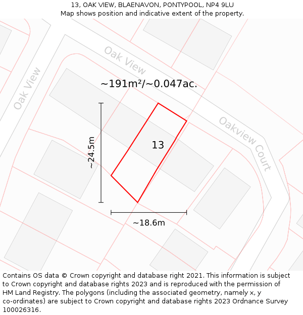 13, OAK VIEW, BLAENAVON, PONTYPOOL, NP4 9LU: Plot and title map