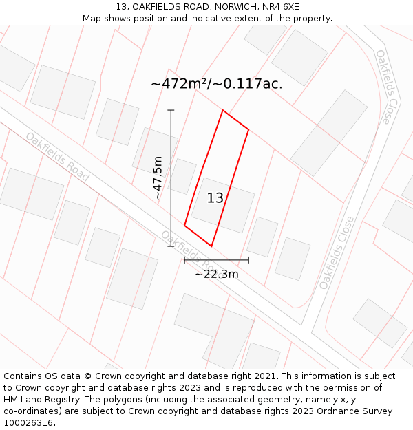 13, OAKFIELDS ROAD, NORWICH, NR4 6XE: Plot and title map