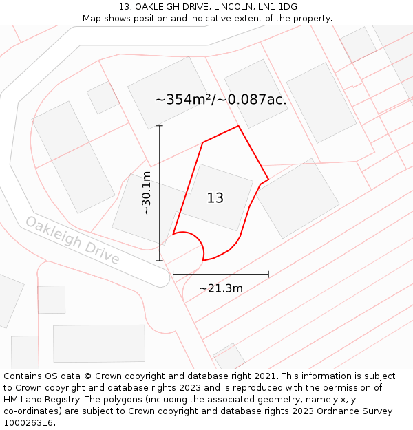 13, OAKLEIGH DRIVE, LINCOLN, LN1 1DG: Plot and title map