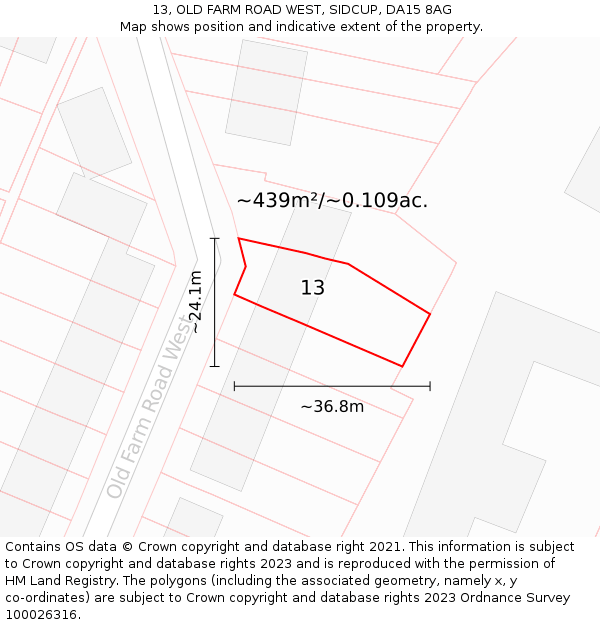 13, OLD FARM ROAD WEST, SIDCUP, DA15 8AG: Plot and title map