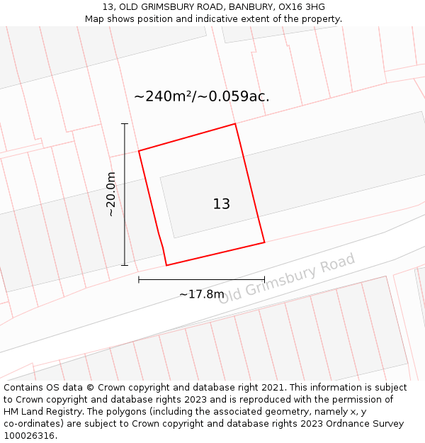 13, OLD GRIMSBURY ROAD, BANBURY, OX16 3HG: Plot and title map