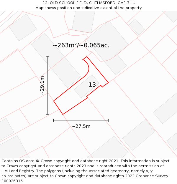 13, OLD SCHOOL FIELD, CHELMSFORD, CM1 7HU: Plot and title map