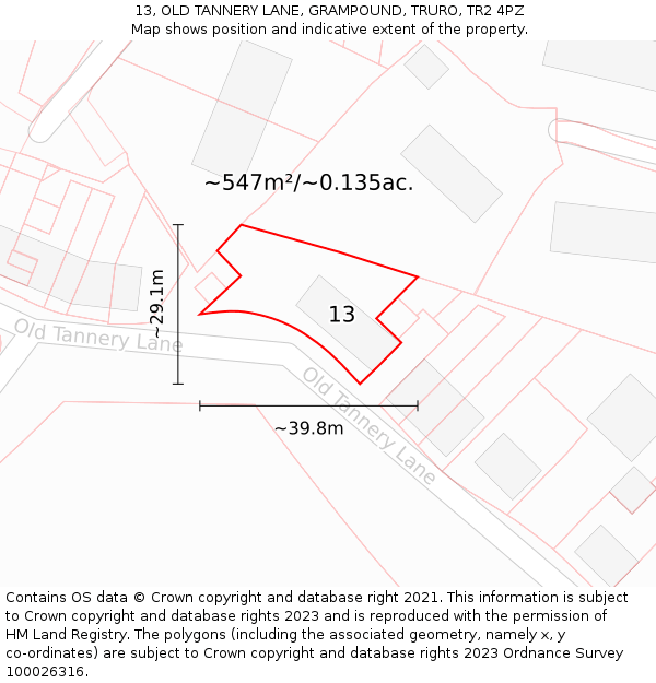 13, OLD TANNERY LANE, GRAMPOUND, TRURO, TR2 4PZ: Plot and title map