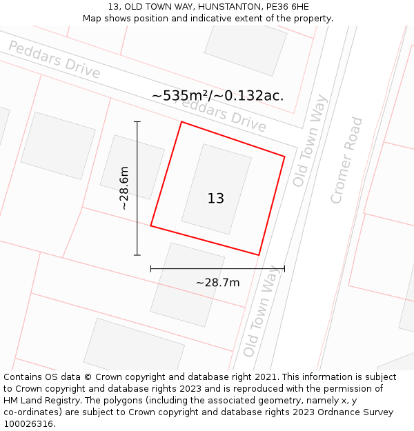 13, OLD TOWN WAY, HUNSTANTON, PE36 6HE: Plot and title map