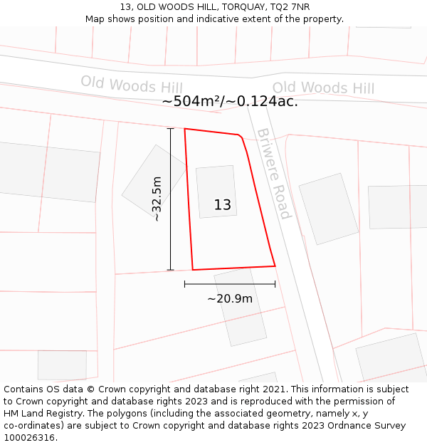 13, OLD WOODS HILL, TORQUAY, TQ2 7NR: Plot and title map