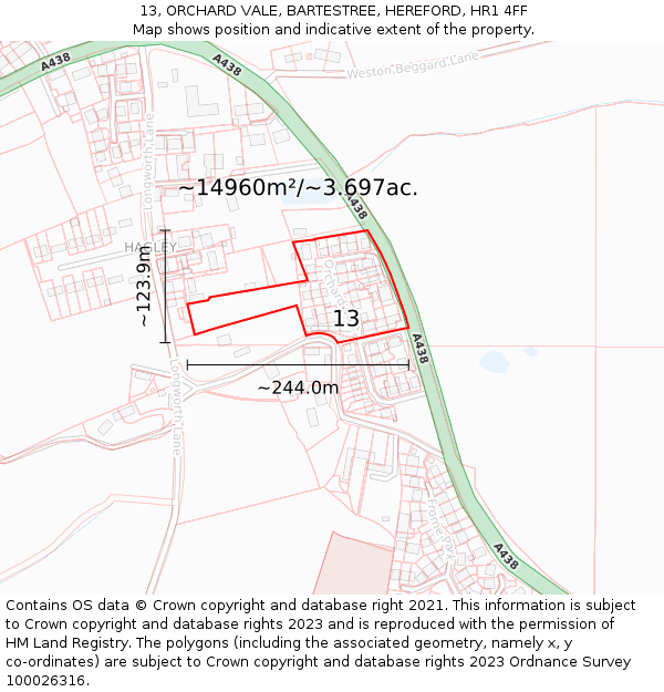 13, ORCHARD VALE, BARTESTREE, HEREFORD, HR1 4FF: Plot and title map