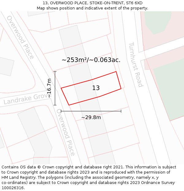 13, OVERWOOD PLACE, STOKE-ON-TRENT, ST6 6XD: Plot and title map