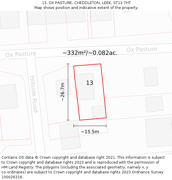 13, OX PASTURE, CHEDDLETON, LEEK, ST13 7HT: Plot and title map