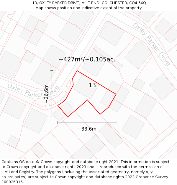 13, OXLEY PARKER DRIVE, MILE END, COLCHESTER, CO4 5XQ: Plot and title map