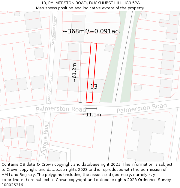 13, PALMERSTON ROAD, BUCKHURST HILL, IG9 5PA: Plot and title map