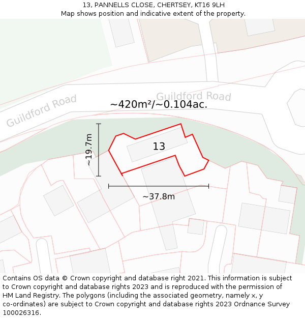13, PANNELLS CLOSE, CHERTSEY, KT16 9LH: Plot and title map