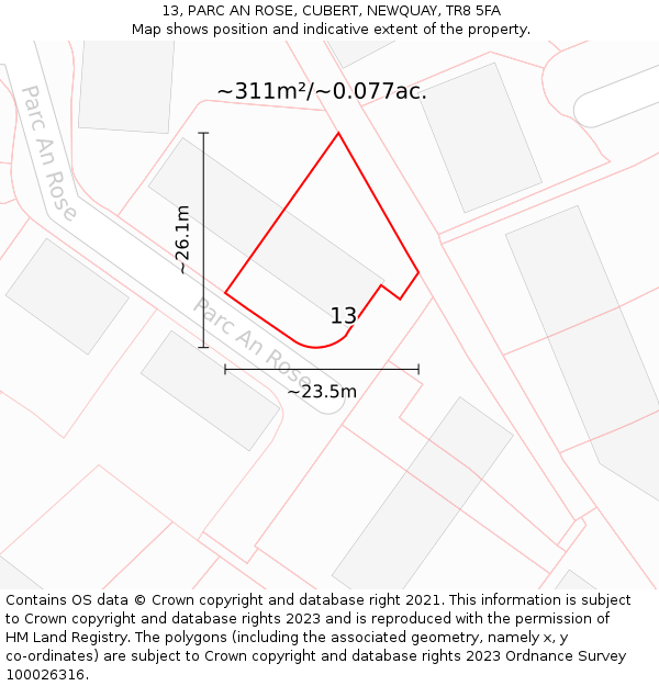 13, PARC AN ROSE, CUBERT, NEWQUAY, TR8 5FA: Plot and title map