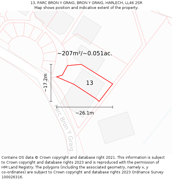 13, PARC BRON Y GRAIG, BRON Y GRAIG, HARLECH, LL46 2SR: Plot and title map