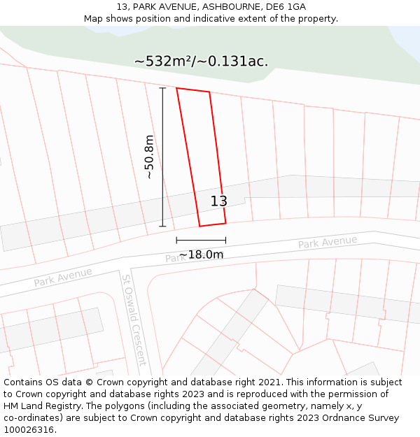 13, PARK AVENUE, ASHBOURNE, DE6 1GA: Plot and title map