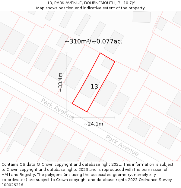 13, PARK AVENUE, BOURNEMOUTH, BH10 7JY: Plot and title map