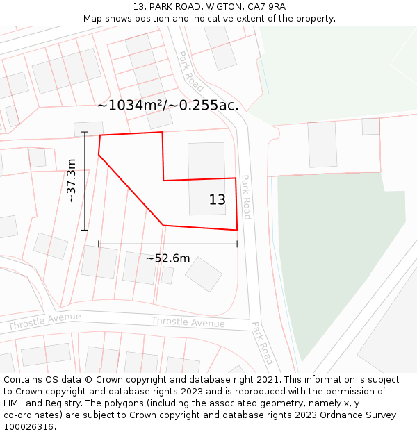 13, PARK ROAD, WIGTON, CA7 9RA: Plot and title map