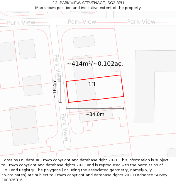 13, PARK VIEW, STEVENAGE, SG2 8PU: Plot and title map