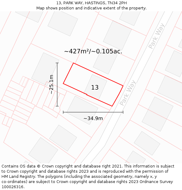 13, PARK WAY, HASTINGS, TN34 2PH: Plot and title map