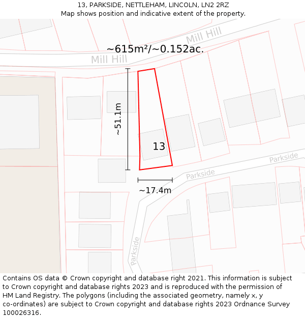 13, PARKSIDE, NETTLEHAM, LINCOLN, LN2 2RZ: Plot and title map