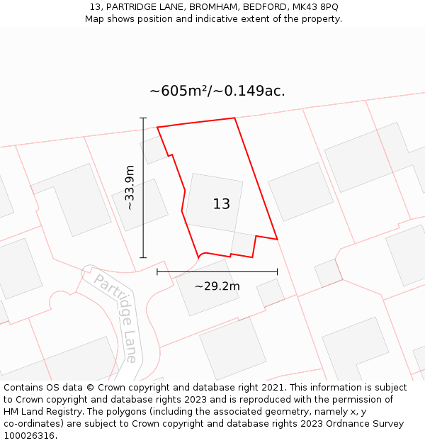 13, PARTRIDGE LANE, BROMHAM, BEDFORD, MK43 8PQ: Plot and title map