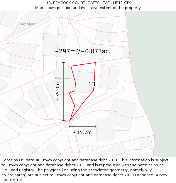 13, PEACOCK COURT, GATESHEAD, NE11 9TX: Plot and title map
