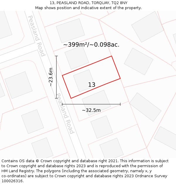 13, PEASLAND ROAD, TORQUAY, TQ2 8NY: Plot and title map