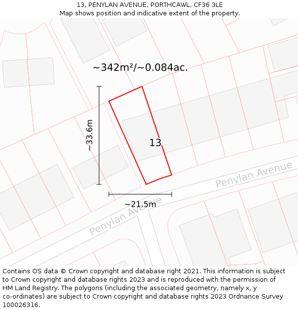 13, PENYLAN AVENUE, PORTHCAWL, CF36 3LE: Plot and title map