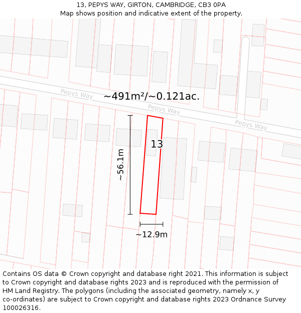 13, PEPYS WAY, GIRTON, CAMBRIDGE, CB3 0PA: Plot and title map