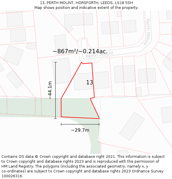 13, PERTH MOUNT, HORSFORTH, LEEDS, LS18 5SH: Plot and title map