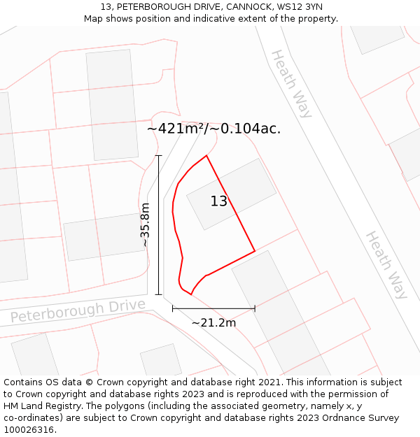 13, PETERBOROUGH DRIVE, CANNOCK, WS12 3YN: Plot and title map