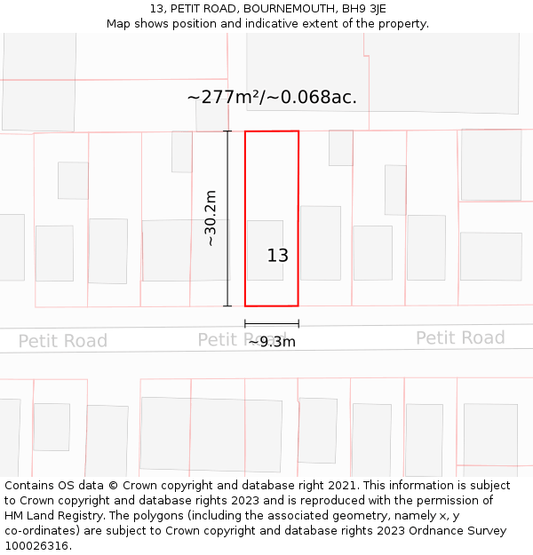 13, PETIT ROAD, BOURNEMOUTH, BH9 3JE: Plot and title map