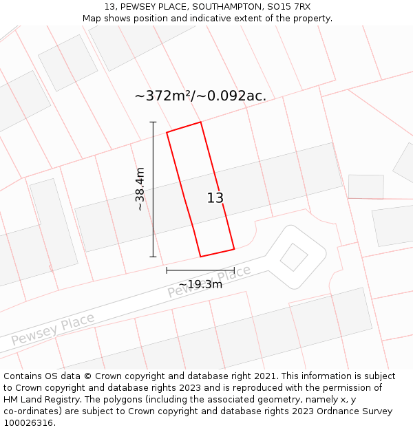 13, PEWSEY PLACE, SOUTHAMPTON, SO15 7RX: Plot and title map