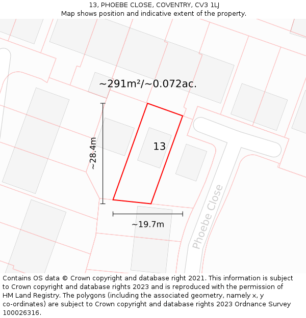 13, PHOEBE CLOSE, COVENTRY, CV3 1LJ: Plot and title map