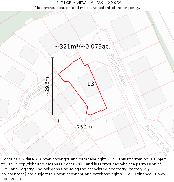 13, PILGRIM VIEW, HALIFAX, HX2 0SY: Plot and title map