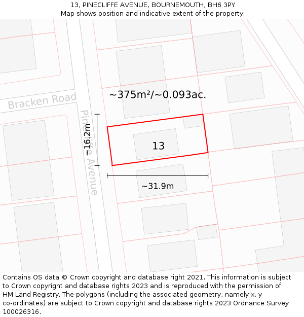 13, PINECLIFFE AVENUE, BOURNEMOUTH, BH6 3PY: Plot and title map