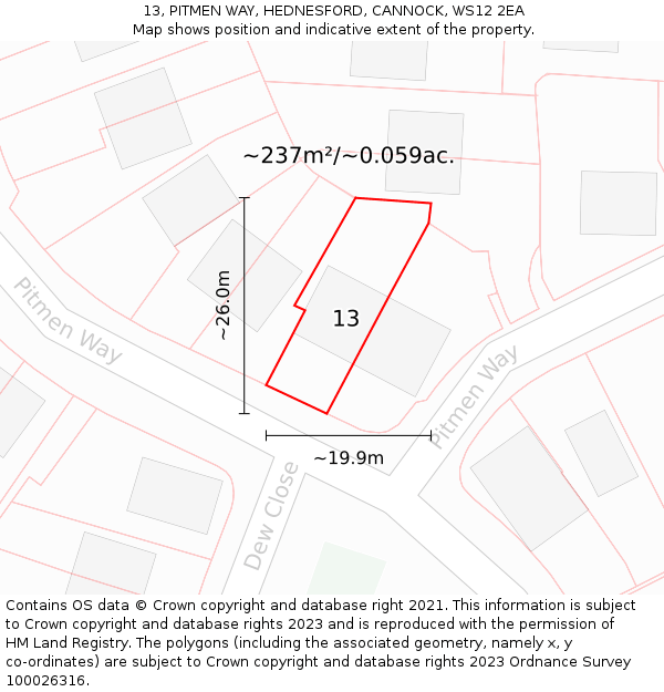 13, PITMEN WAY, HEDNESFORD, CANNOCK, WS12 2EA: Plot and title map
