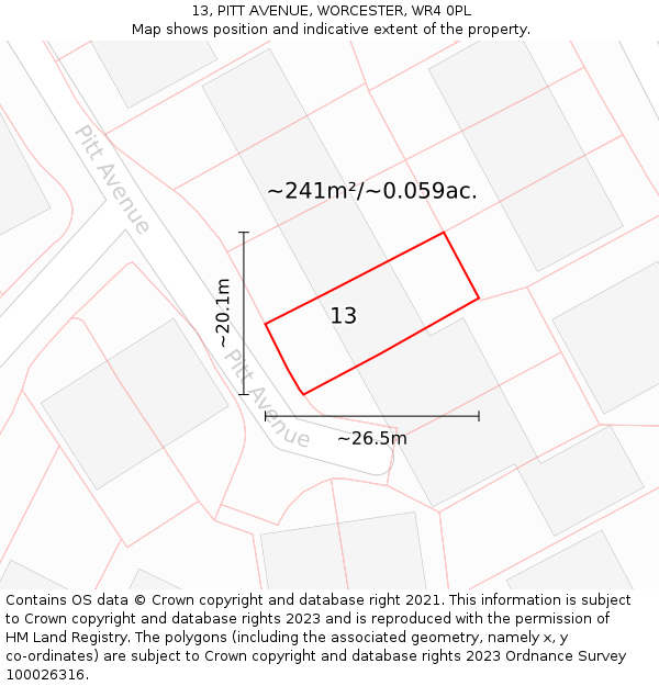 13, PITT AVENUE, WORCESTER, WR4 0PL: Plot and title map
