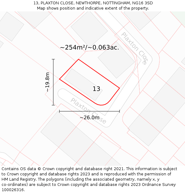 13, PLAXTON CLOSE, NEWTHORPE, NOTTINGHAM, NG16 3SD: Plot and title map
