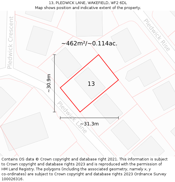 13, PLEDWICK LANE, WAKEFIELD, WF2 6DL: Plot and title map