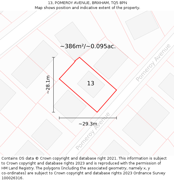 13, POMEROY AVENUE, BRIXHAM, TQ5 8PN: Plot and title map