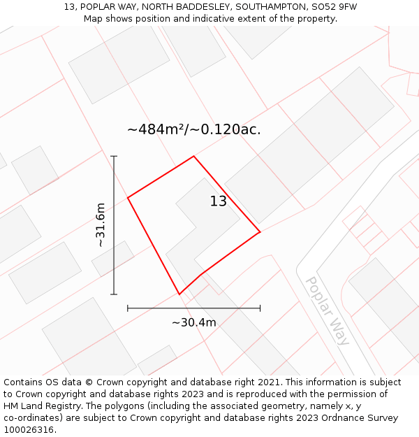 13, POPLAR WAY, NORTH BADDESLEY, SOUTHAMPTON, SO52 9FW: Plot and title map