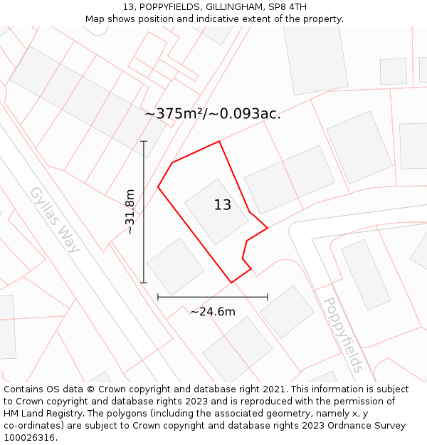 13, POPPYFIELDS, GILLINGHAM, SP8 4TH: Plot and title map