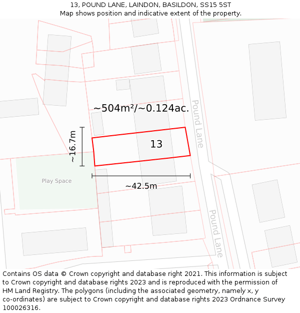 13, POUND LANE, LAINDON, BASILDON, SS15 5ST: Plot and title map