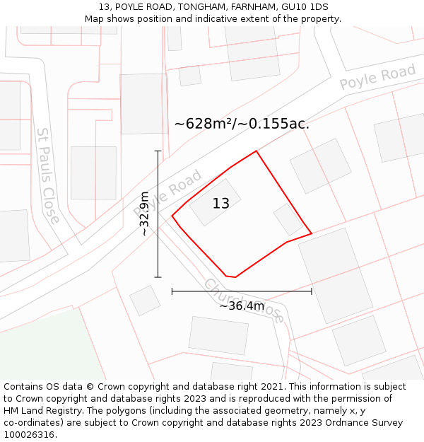 13, POYLE ROAD, TONGHAM, FARNHAM, GU10 1DS: Plot and title map