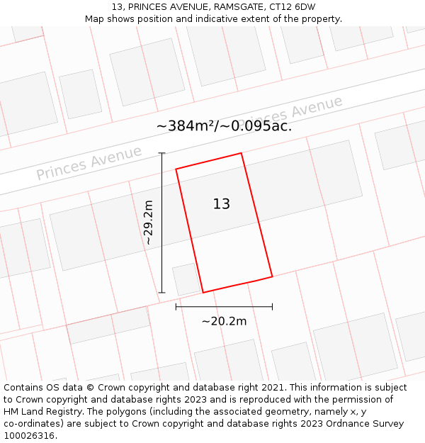 13, PRINCES AVENUE, RAMSGATE, CT12 6DW: Plot and title map