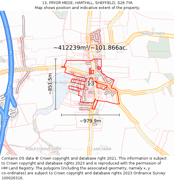 13, PRYOR MEDE, HARTHILL, SHEFFIELD, S26 7YA: Plot and title map