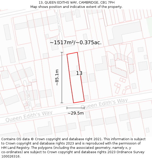 13, QUEEN EDITHS WAY, CAMBRIDGE, CB1 7PH: Plot and title map