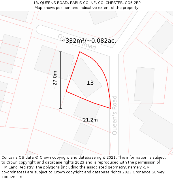 13, QUEENS ROAD, EARLS COLNE, COLCHESTER, CO6 2RP: Plot and title map