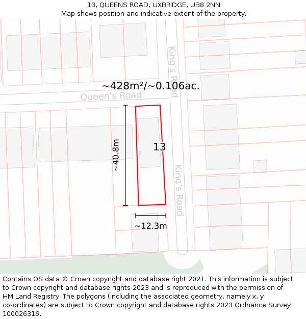 13, QUEENS ROAD, UXBRIDGE, UB8 2NN: Plot and title map